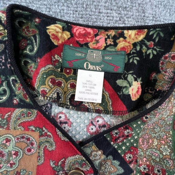 VTG USA ORVIS Women Fine Corduroy Sweater Button Up Size 12 Modal Cotton Paisley - Picture 5 of 13